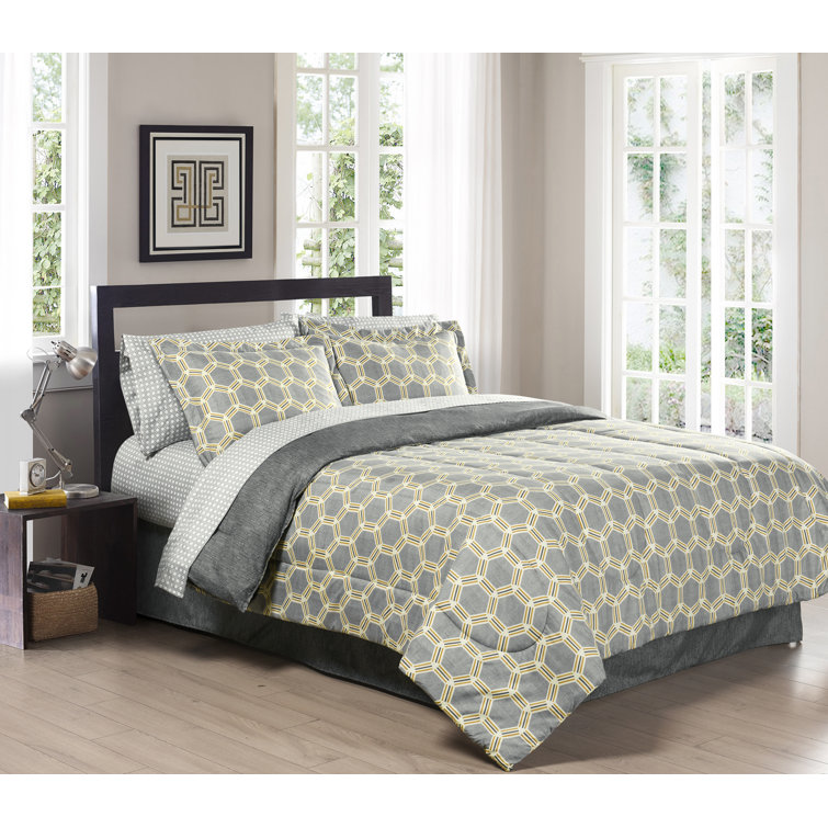 South Bay Central Gray/Mustard/Ivory Microsuede Reversible Modern